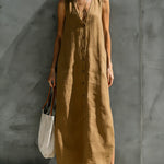 Women's Minimalist Cotton V-neck Sleeveless Loose-fitting Long Dress