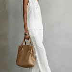 Retro Cozy Lace Top And Wide-leg Pants Linen Set