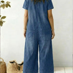 Women's Loose-fitting Casual Short-sleeved Denim Jumpsuit