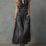 Women's Sleeveless Casual Loose Denim Dress With A Ruffled Neckline