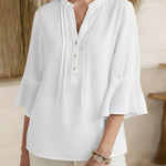 Women's V-neck 3/4 Sleeve Casual Loose Linen Top