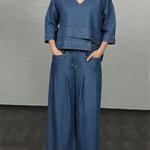 Women's Casual Denim Cotton Top And Pants Two-piece Set