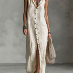 Women's Retro Hooded Solid Color Long-sleeved Cotton Linen Dress