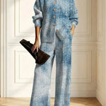 Women's Gradient Art Print Casual Cotton Knitted Suits