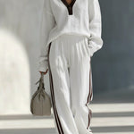 Cozy Color-blocked Linen-cotton Sweatshirt And Pants Set