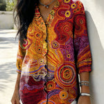 Women's Retro Minimalist Geometric Abstract Art Casual Denim V-neck Ruffled Shirt