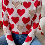 Women's Hearts Valentine's Day Pattern Art Print Casual Cotton Sweater