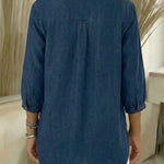Women's Casual Denim V-Neck Ruffled Shirt