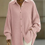 Women's Solid Color Lapel Long-sleeved Casual Loose Knit Cardigan