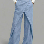 Women's Solid Color Elastic Waist Casual Loose Linen Wide-leg Pants