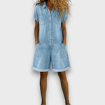 Joan™ | Short cotton dungarees with denim effect