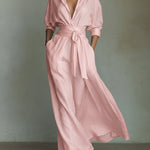 Waist-cinching Shirt-style Maxi Linen And Cotton Dress