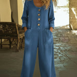 Casual V-neck Button-up Denim Jumpsuit Overalls