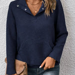 Women's Solid Color V-Neck Long Sleeve Casual Loose Sweatshirt