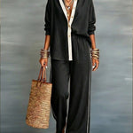 Casual Linen And Cotton Shirt And Wide-leg Pants Two-piece Set