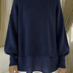 Women's Comfortable Patchwork Faux Two-piece Lantern Sleeve Sweater