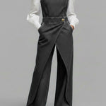 Women's Relaxed Round Neck Sleeveless Casual Loose Denim Wide-leg Jumpsuit