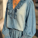 Women's Ruffled Denim Shirt