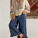 Casual Cozy Ruffled Details Denim Wide-leg Pants