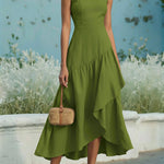 Women's Sleeveless Linen And Cotton Ruffle Hem Dress