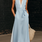 Retro Color-blocked Lapel Maxi Dress With Belt