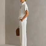 Casual Zippered Stand-collar Top And Straight-leg Pants Knitted Set