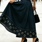 Trendy Hollow Metal Eyelet Denim Skirt