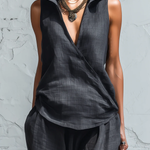 Minimalist Collared Shirt And Wide-leg Pant Linen Two-piece Set
