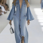 Women's Lapel Long-sleeved Casual Loose Denim Jumpsuit
