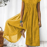 Women's Solid Color Art Casual Short Sleeve Cotton Linen Jumpsuit