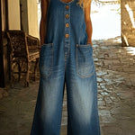 Women's Casual Cotton Vest And Denim Jumpsuit