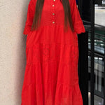 Women's Patchwork Embroidered Lace Loose Linen And Cotton Dress