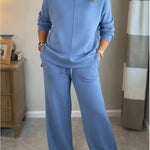 Women's Casual Turtleneck Cotton Sweatshirt And Pants Two-piece Set