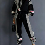Women's Color Block Long Sleeve Casual Loose Hooded Sweatshirt And Elastic Waist Casual Pants Set