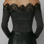 Fashionable Patchwork Lace Denim Top