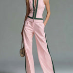 Women's Collared Sleeveless Casual Loose Top And High-waisted Casual Loose Wide-leg Pants Cotton Set