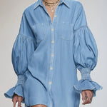 Women's Casual And Fashionable Denim Cotton Mini Dress