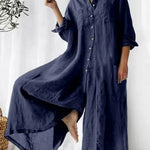 Women's Solid Color Art Casual Long Sleeve Cotton Linen Jumpsuit