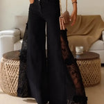 Women's Casual And Fashionable Patchwork Lace Wide-leg Jeans