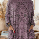 Women's Retro Print High-neck Long-sleeve Casual Loose Cotton Top