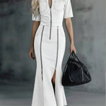 Casual Zippered Denim Fishtail Dress