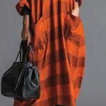 Cozy Plaid Print Loose-fitting Stand-collar Dress