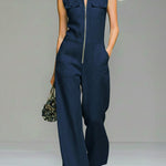 Women's Linen And Cotton Sleeveless Wide-leg Jumpsuit