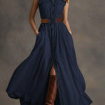 Women's Lapel Sleeveless Casual Loose Cotton And Linen Dress