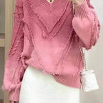 Women's Fashion Gradient V-neck Tassel Sweater