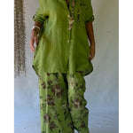 Casual Floral Print Linen And Cotton Shirt And Trousers Two-piece Set
