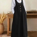Women's Solid Color U-neck Sleeveless Casual Loose Cotton Vest Dress