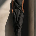 Elegant Collared Sleeveless Linen Cotton Jumpsuit