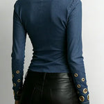 Women's Denim-look V-neck Long-sleeved Casual Loose-fitting Top