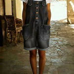 Casual Adjustable-strap Denim Jumpsuit Shorts